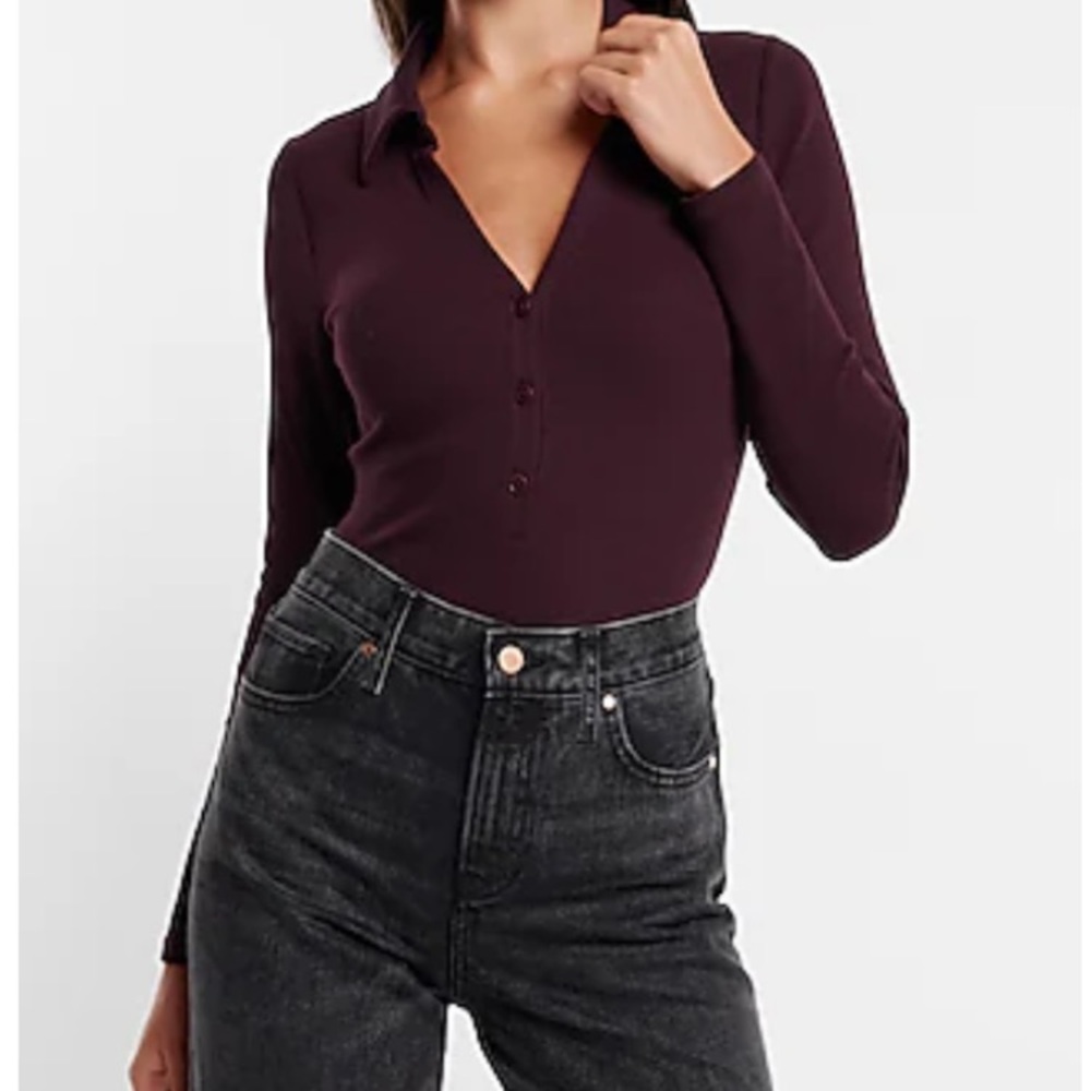 Express purple collared long sleeve body suit size Large
